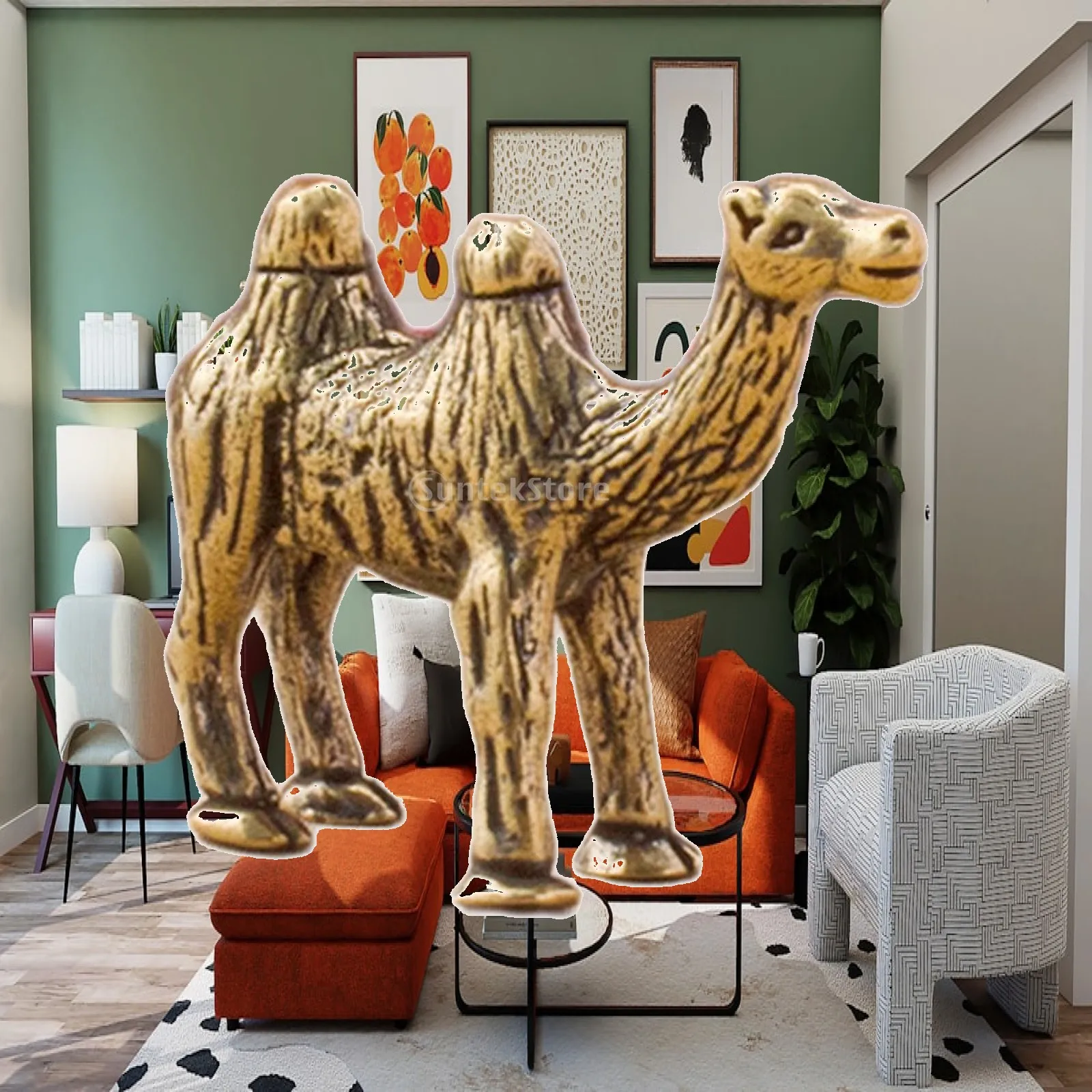 Miniature Camel Figurine Collection Micro Landscape Figurine Copper Camel Statue for Desktop Cabinet Dining Room Bookcase Decor