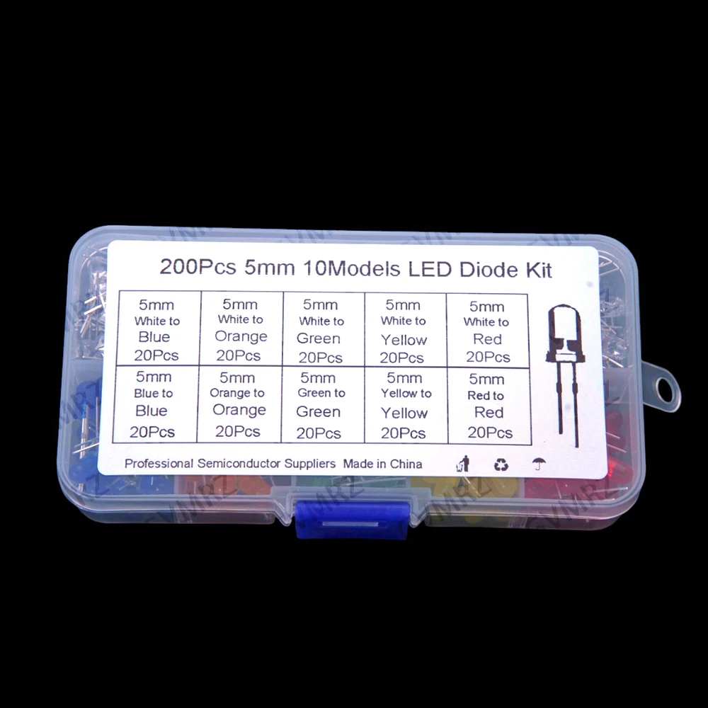 3mm / 5mm LED Red Yellow White Green Blue Orange Warm White Pink Purple Assorted Kit Yellow White Green Blue