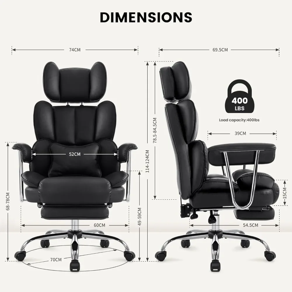 Desk Chair with Foot Rest, PU Leather Reclining Office Chair, Ergonomic with Headrest Armrests