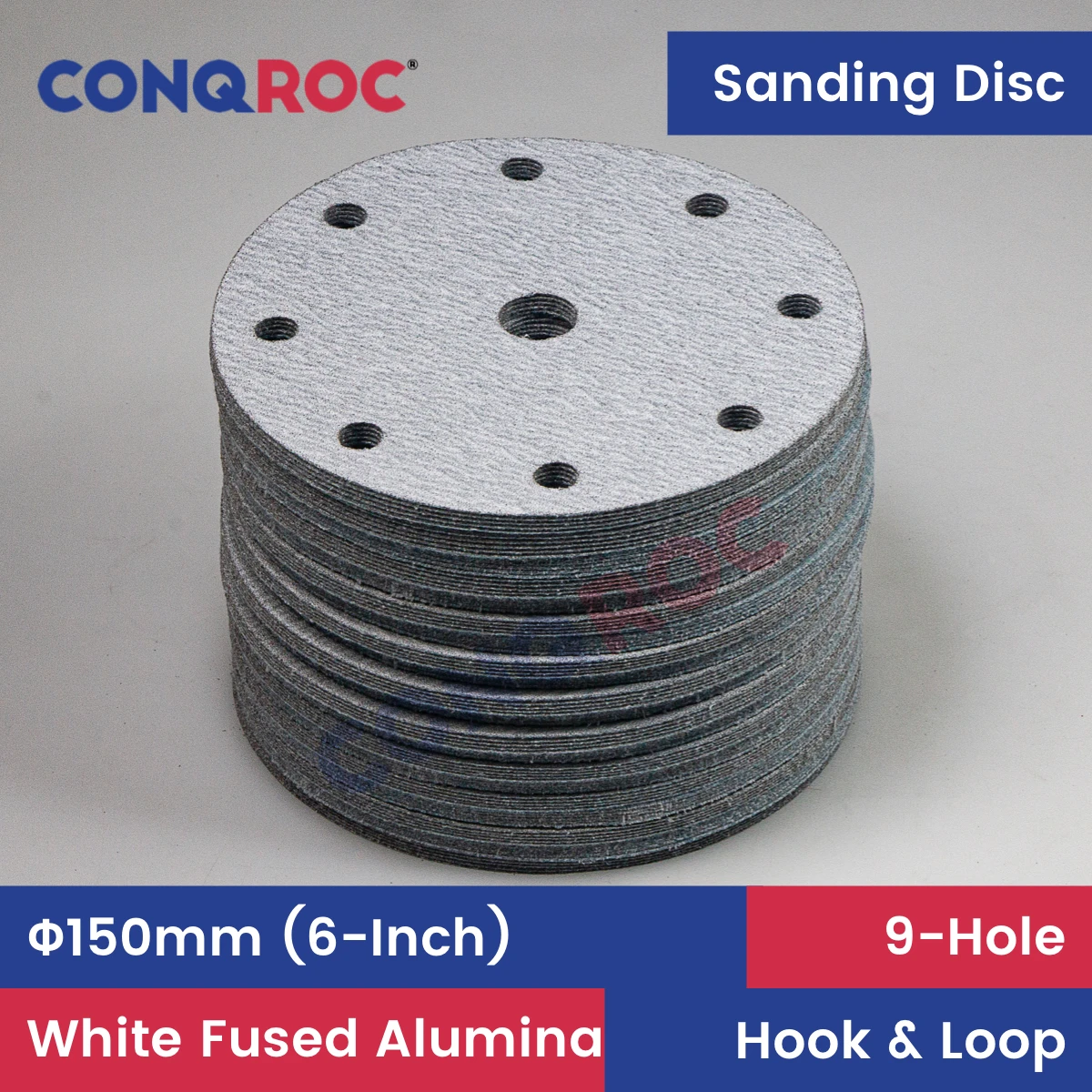 

100 Pieces 150mm (6-Inch) 9-Hole Sanding Discs White Fused Alumina Dry Sanding Papers Grit 60~1000