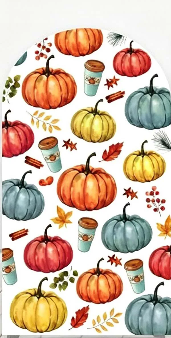 Custom 2-Side Pumpkin Baby Shower Arch Backdrop Cover Autumn Floral Print Arch Background, Thanksgiving Gender Neutral Photo