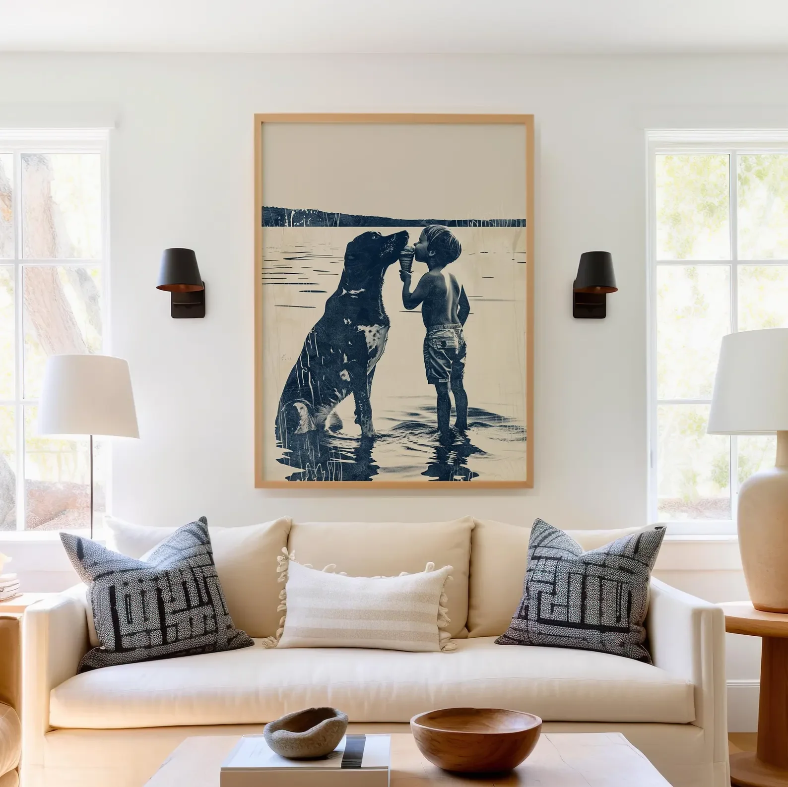 Lake Dog Sketch Art | Ice Cream For Two | Cute Adorable Summer Prints | Vintage Family Wall Decor | Cottage Dog Printable