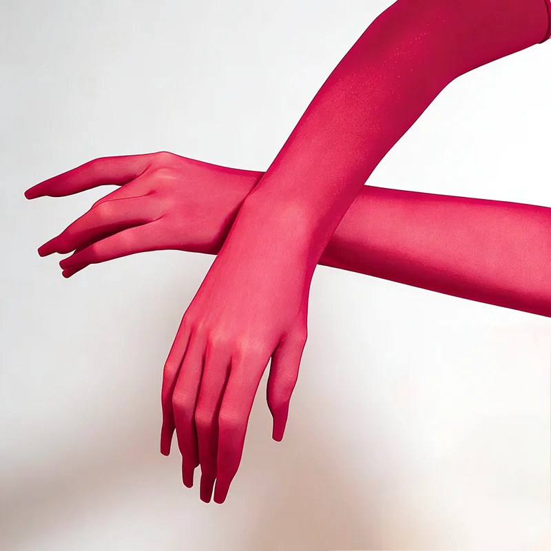 Solide Nylon-Ultradünne Nahtlose Sexy Hochelastische Enge Strumpfhandschuhe Lange Sonnenschutz-Handschuhe für Frauen Tanz Party Nachtclub Cosplay