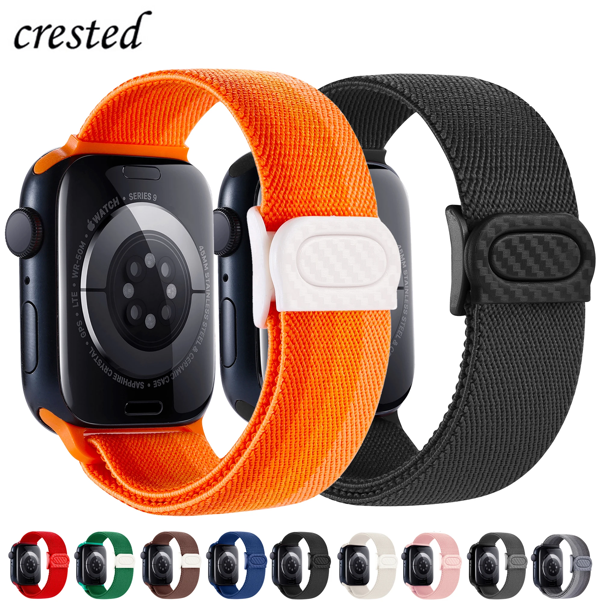 Nylon Strap For Apple watch band 45mm 40mm 44mm 41mm 49mm 38mm Elastic carbon bracelet iWatch series 9 8 7 6 3 se Ultra 2 bands