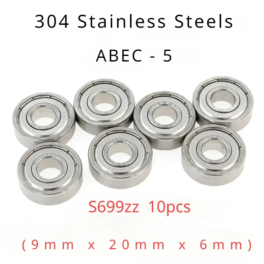 

High Performance 304 Stainless Steel ABEC-5 Miniature Deep Groove Ball Bearings S699zz 9mmx20mmx6mm of 10pcs