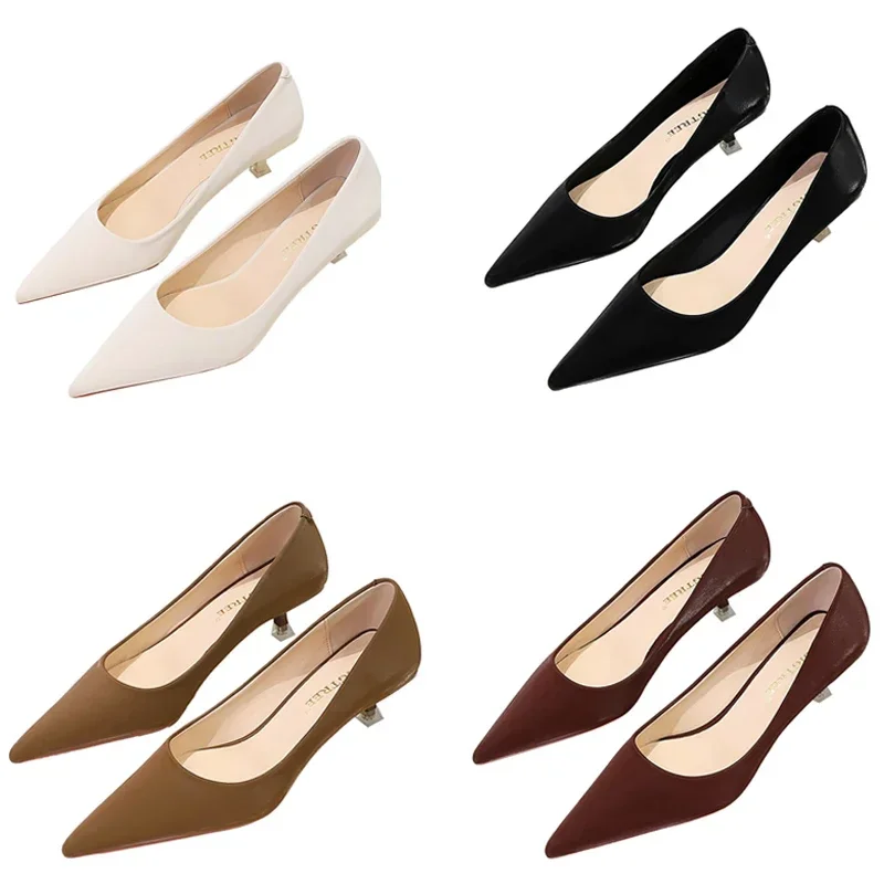 Spring Autumn Women Lightweight 4.5cm High Heels Daily Casual Pumps Lady Shallow Pointed Toe Office Kitten Low Heels Work Shoes