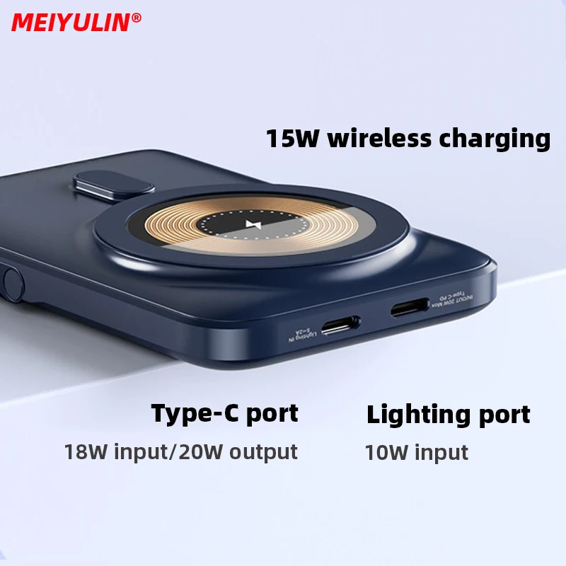 MEIYULIN 10000mAh Magnetic Power Bank 15W Wireless Fast Charging For iPhone 14 Samsung Folding Stand External Battery Powerbank