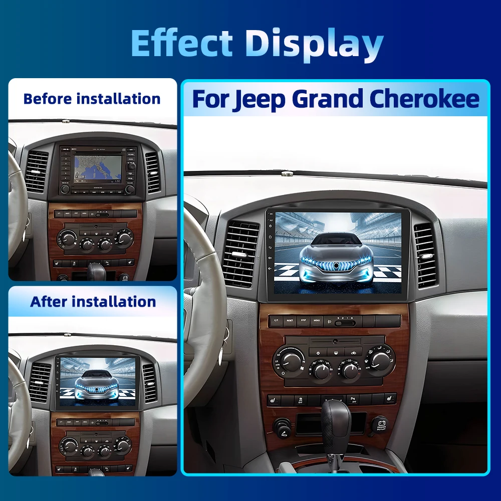 Podofo 10.1'' 2Din Car Radio For Jeep Grand Cherokee 2005-2007 Multimedia Player Carplay Android Auto GPS Bluetooth WIFI Autorad