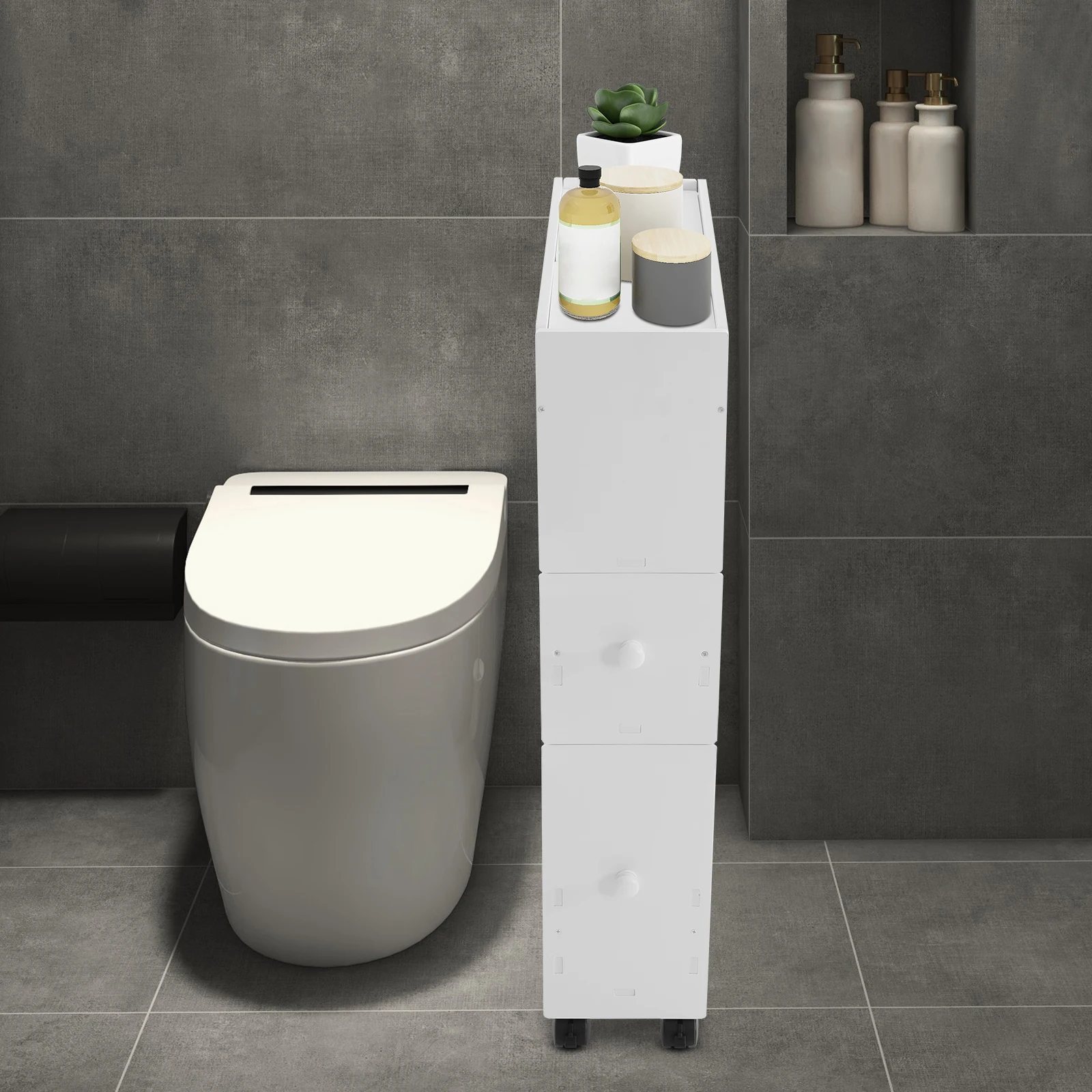 

Narrow Floor Bathroom Storage Cabinet With Drawers For Bathroom, Toilet, Bedroom, Laundry Room, Kitchen