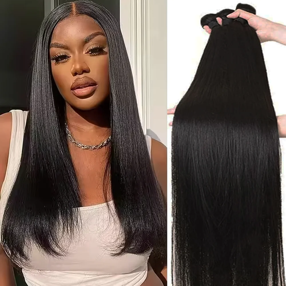 

12A Long Straight Hair Bundles Natural Straight Human Hair Bundles 10-40 Inches Remy Human Hair Extensions For Black Women