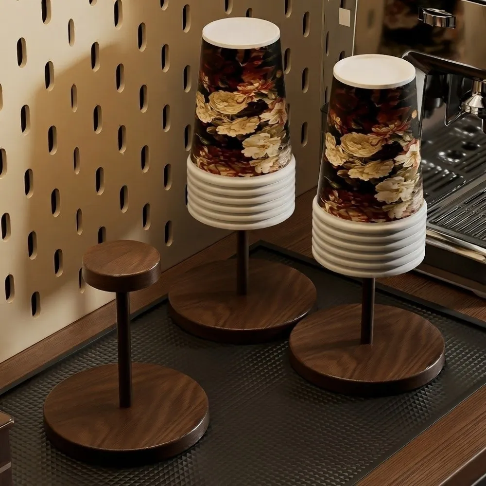 Desktop Paper Cup Holder Walnut Colored Table Decor Paper Cup Storage Rack with Wood Grain Disposable Paper Cup Rack shelf