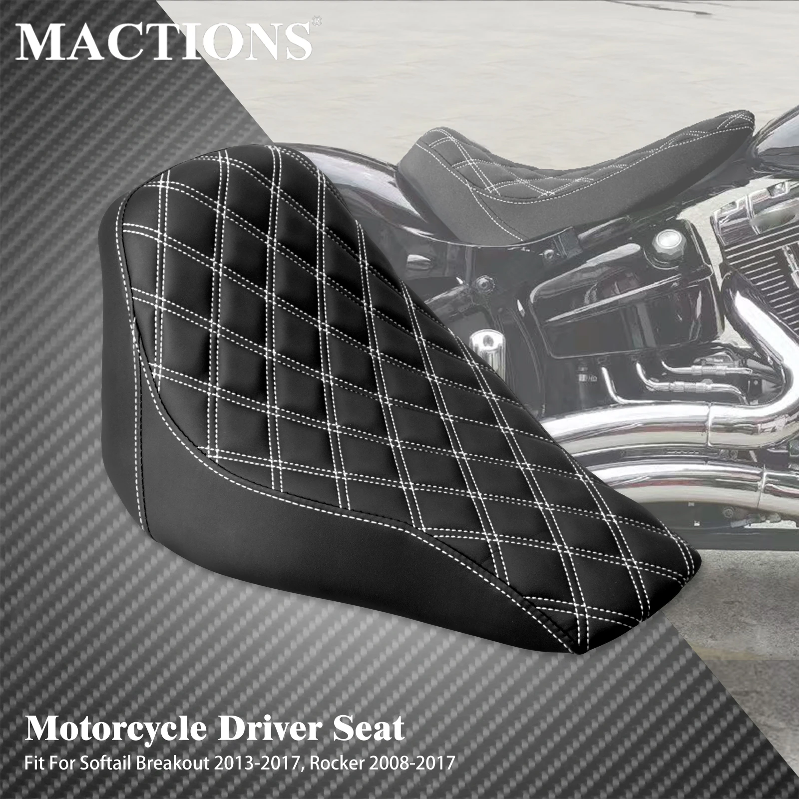 

MACTIONS Motorcycle Front Driver Rider Seat PU Leather Diamond Low Profile Cushion Seat For Harley Softail Breakout Rocker 08-17