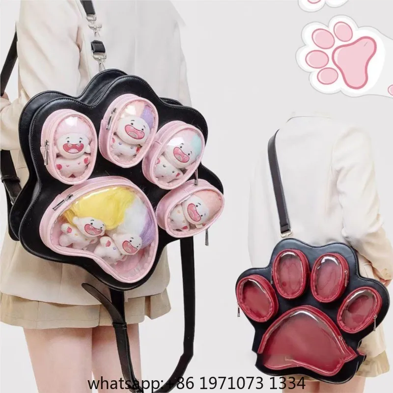 Sweet Cute Cat Paw Ita Bag Ladies Multi Layer Large Capacity Backpack Women Fashion Color Black Shoulder Bags Mochilas Mujer Y2K