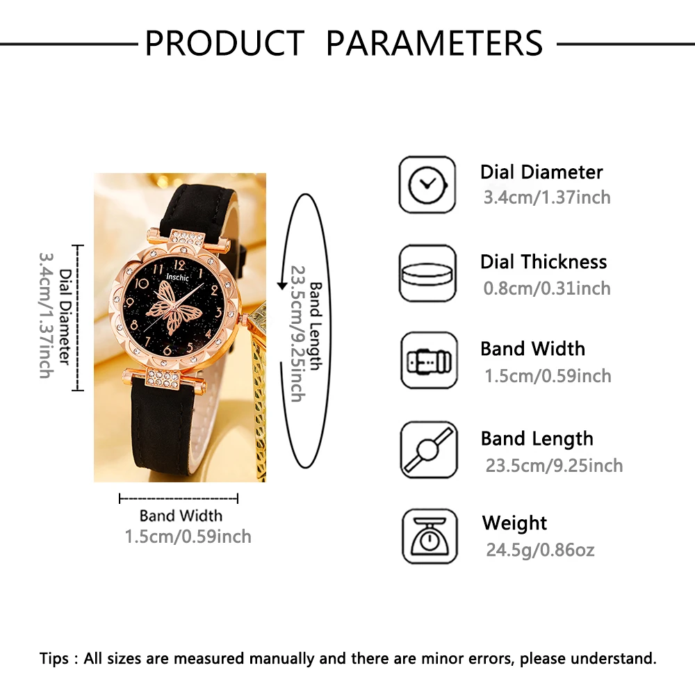 6-piece women's new watch set with elegant and fashionable watches+fashionable butterfly accessories