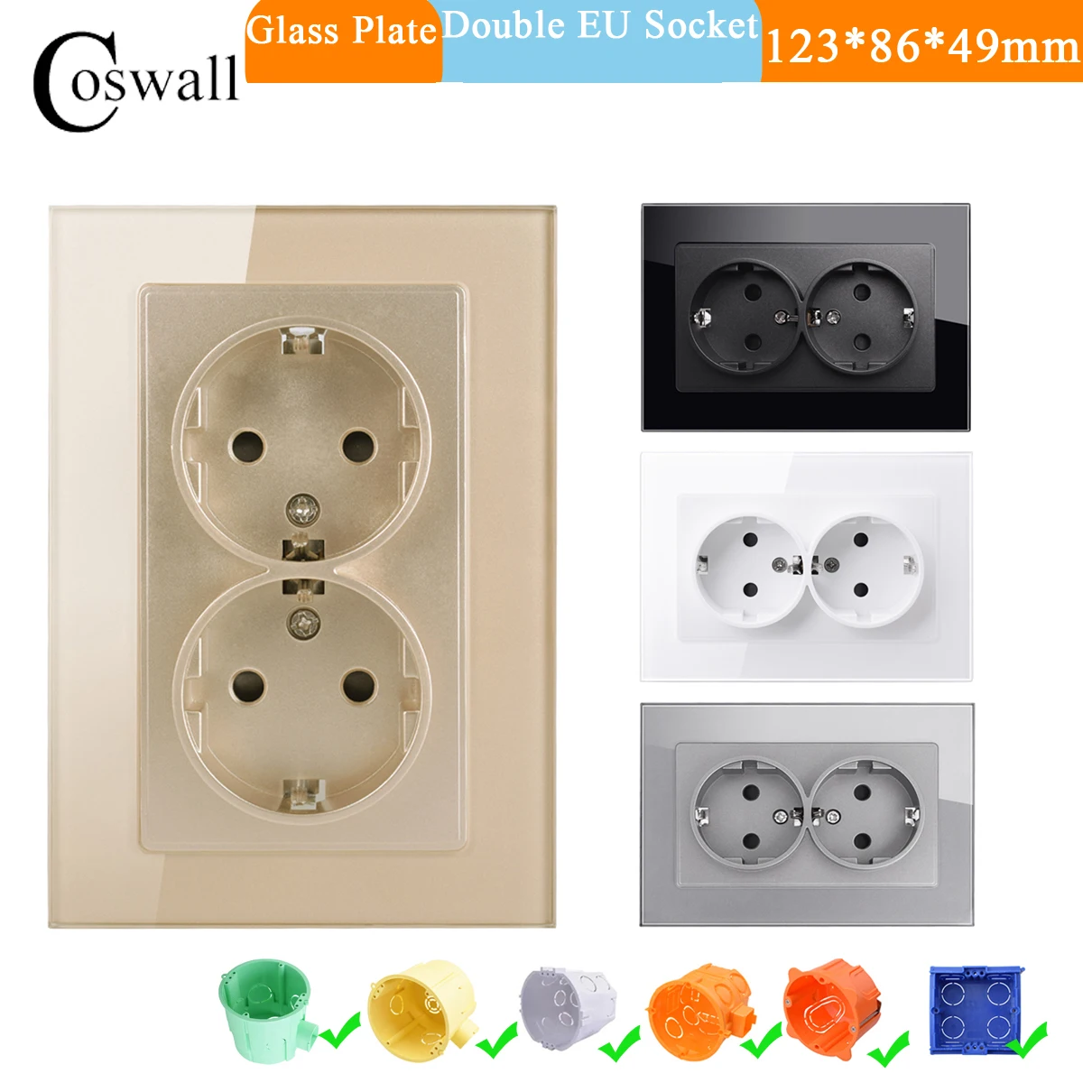 Painel de vidro coswall tomada dupla vertical ue alemanha ac pontos de alimentação tomadas 110-250v holanda europa escritório em casa