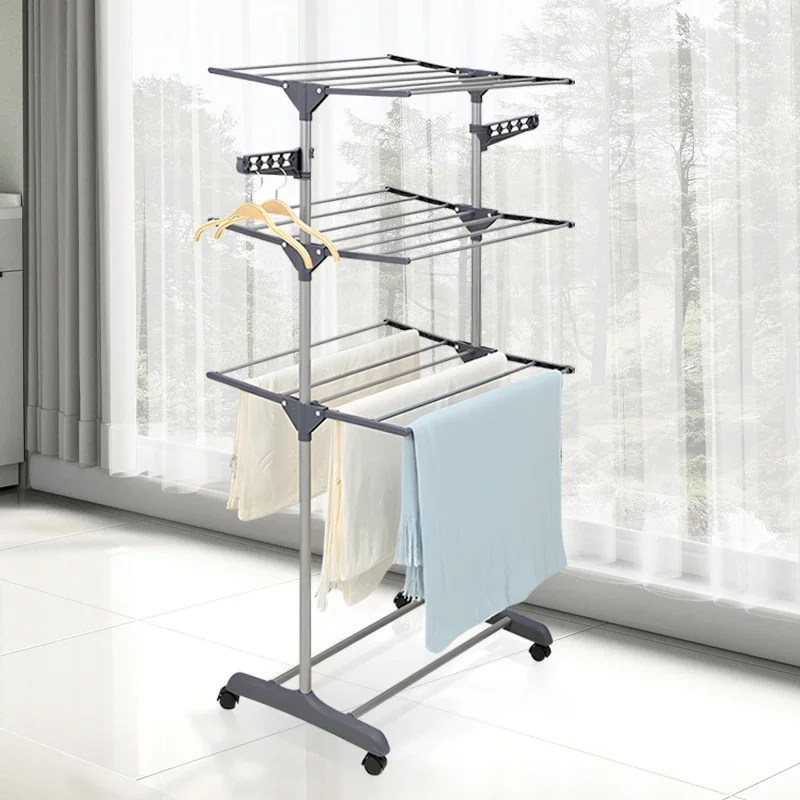 Balcony 3 Tier Clothing Laundry Rack Organizer Portable Free-Standing Metal Clothes Drying Rack