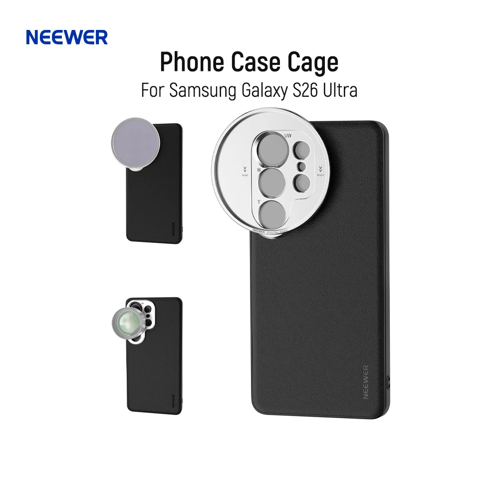 Capa Protetora NEEWER para Samsung Galaxy S26 Ultra, com Suportes de Lente de 17mm e Anel de Filtro de 67mm, Carregador Sem Fio