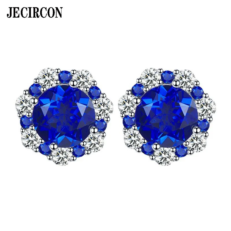 

JECIRCON High Carbon Diamond Stud Earrings Fashion 8mm Blue Diamond European and American Luxury Style 925 Sterling Silver Studs