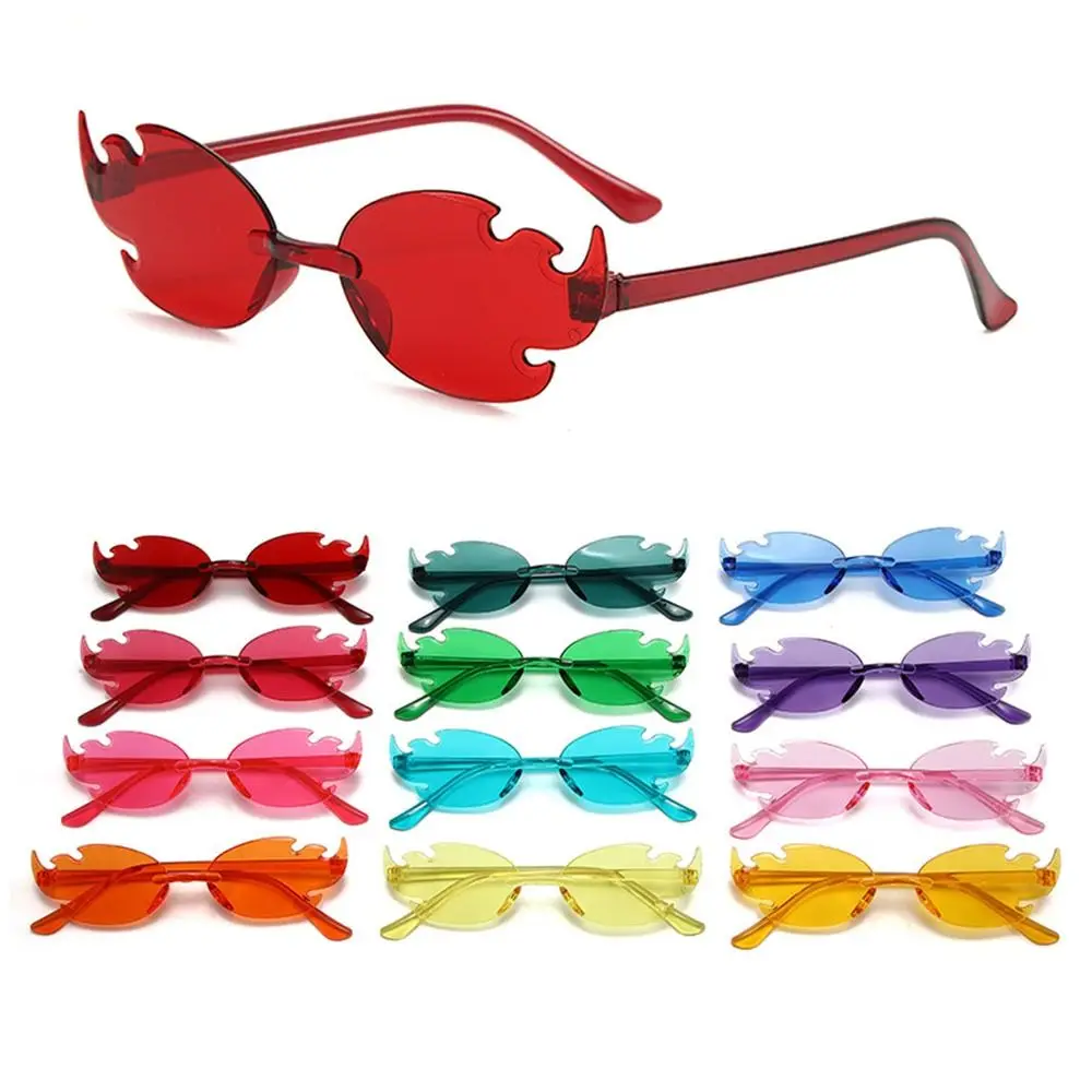 Colorful Fire Flame Sunglasses Funny Rimless Flame Shaped Sun Glasses Party Cosplay Glasses for Women & Men