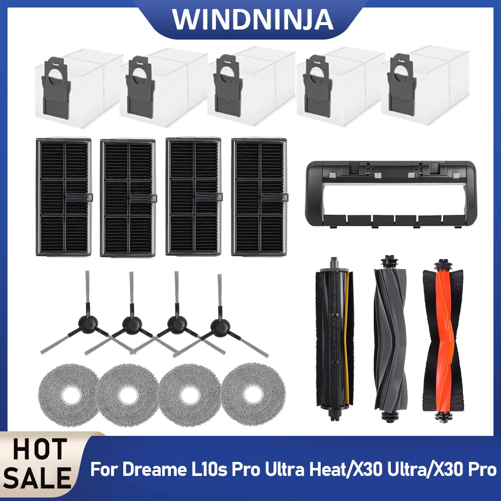 Ersatzteile für Dreame X30 Pro X30 Ultra L10s Pro Ultra Heat Roboter HEPA-Filter, Hauptbürste, Seitenbürste, Wischtuch, Staubbeutel