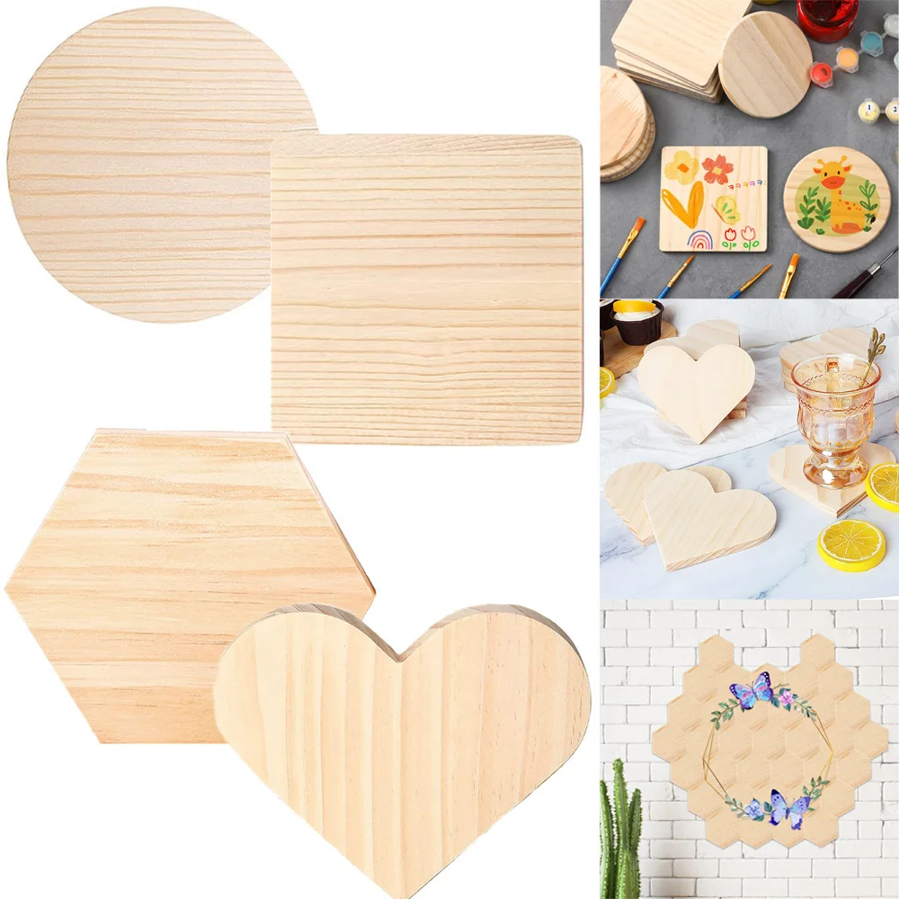 Round Square Heart Shaped Wooden Cup Pad Coaster Tea Coffee Mug Holder Diy Non-Slip Tableware Mat Insulation Placemats Table