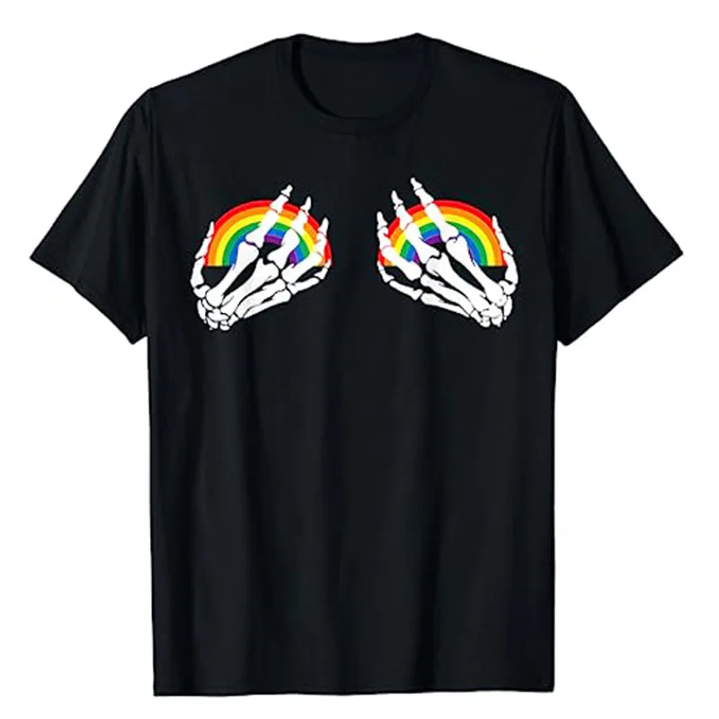 

Rainbow Boobs Skeleton Hand LGBT Gay Lesbian Pride Gift T-Shirt Bisexuals Pansexual Lgbtq Graphic Tee Transgender People Tops