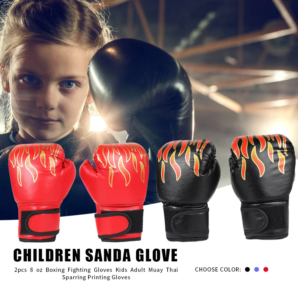 2Pcs Sports Hand Protector Flame Printed Sponge Muay Thai Competition Glove Professional Breathable for Kids Sports Supplies