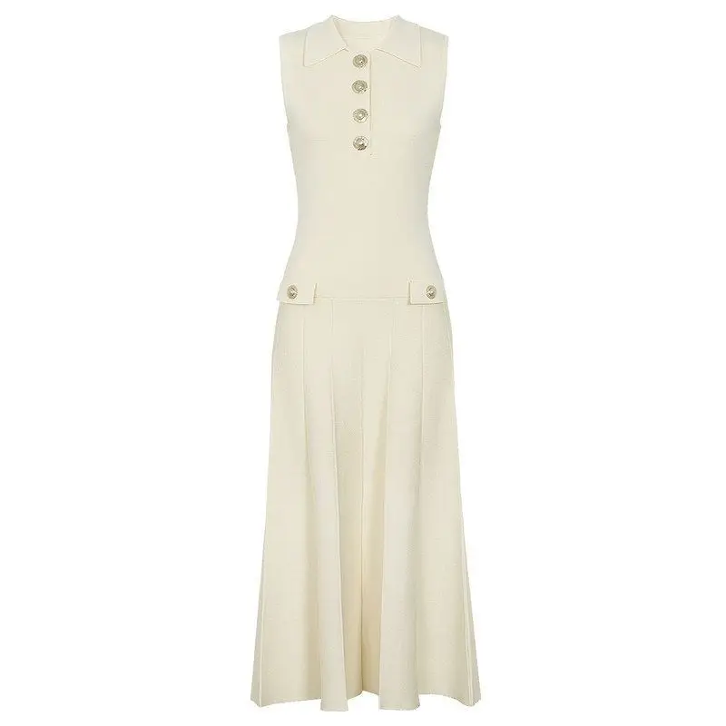 

Elegant Knitted Long Sleeveless Dress Ladylike Pleated Slim Fit Summer New Arrival from NanYou City Walk Suitable for Ladies