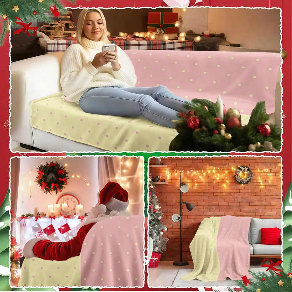 Yellow Pink Polka Dots Winter Summer Flannel Blanket Throw Fleece Soft Fuzzy Plush Cozy Fleece Blankets for Sofa Ideal Gifts