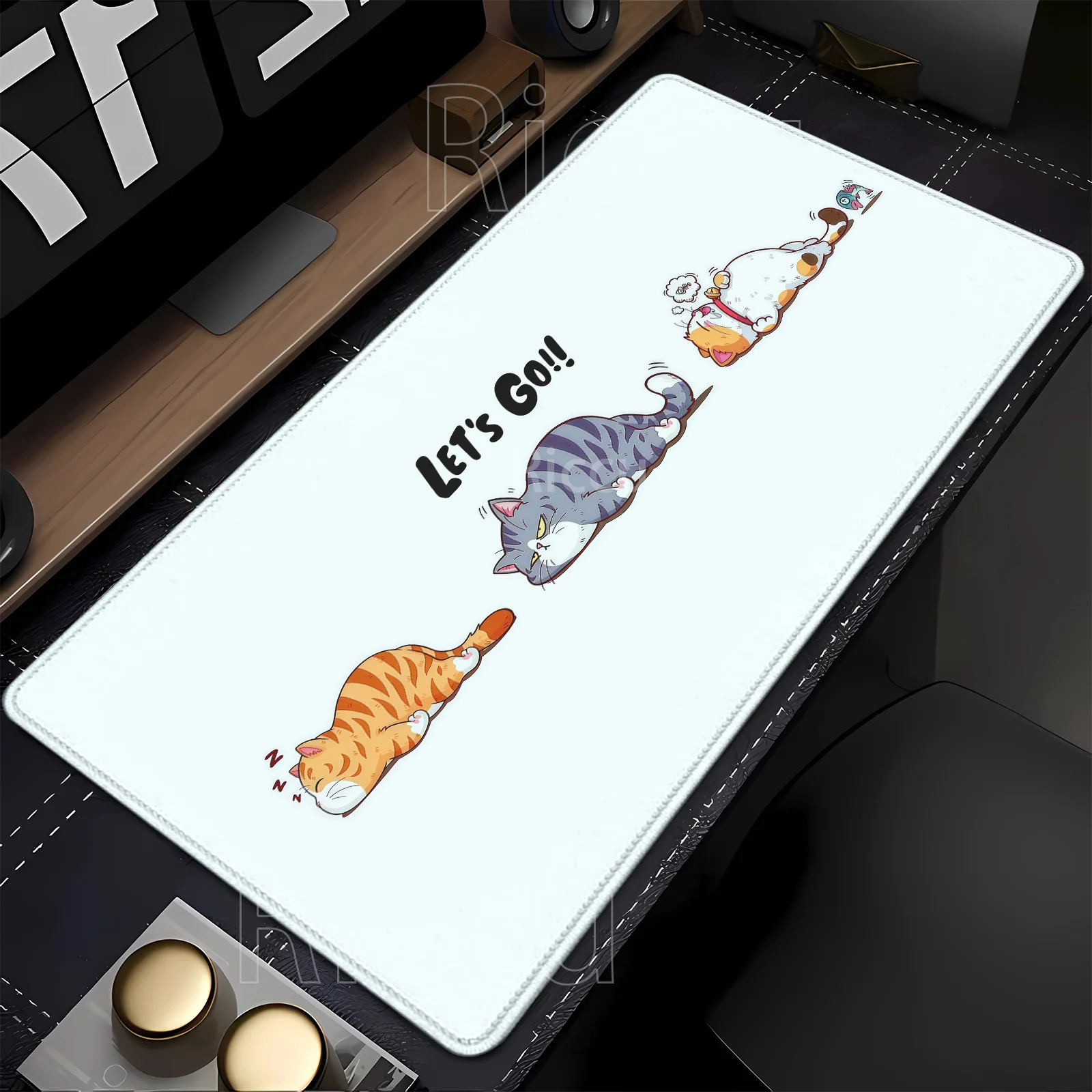 Gaming-Mauspad, Lazy Ginger Cat Cartoon, Gummi-Mauspad, PC-Spiel, Computer-Tastatur, rutschfest, 900 x 400 mm, Büro, HD-Druck, Schreibtischunterlage