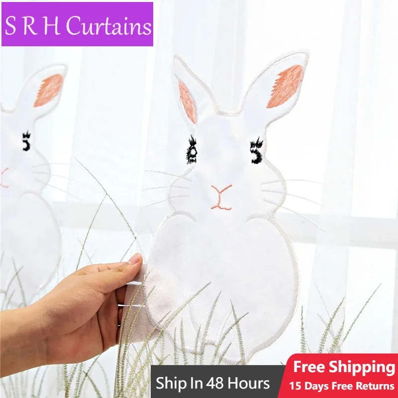 

Cartoon White Rabbit Sheer Tulle Curtain Children Bedroom Window Curtains For Girls Princess Room Decor Tulle Drapes Cortinas