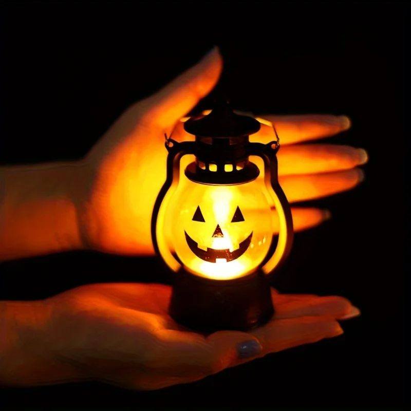 Halloween Hanging Pumpkin Light LED Ghost Candle Light Vintage Mini Oil Lamp Non-rechargeable Button Cell Home Decor Horror Prop