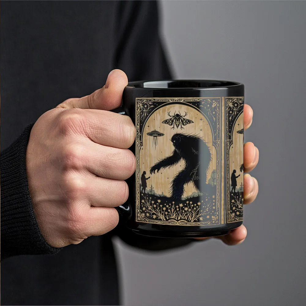 New products in March, orangutan UFO black ceramic coffee mug, men's office water cup