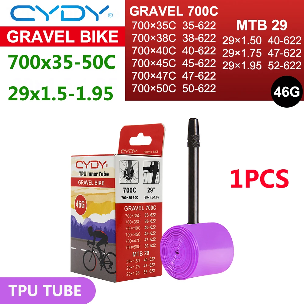 46g CYDY TPU Schlauch 700C GRAVEL Bike 700x35-50C für 35C 38C 40C 45C 50C Reifen Fahrradkamera MTB 29x1.5-1.95 Pneu Aro Reifen