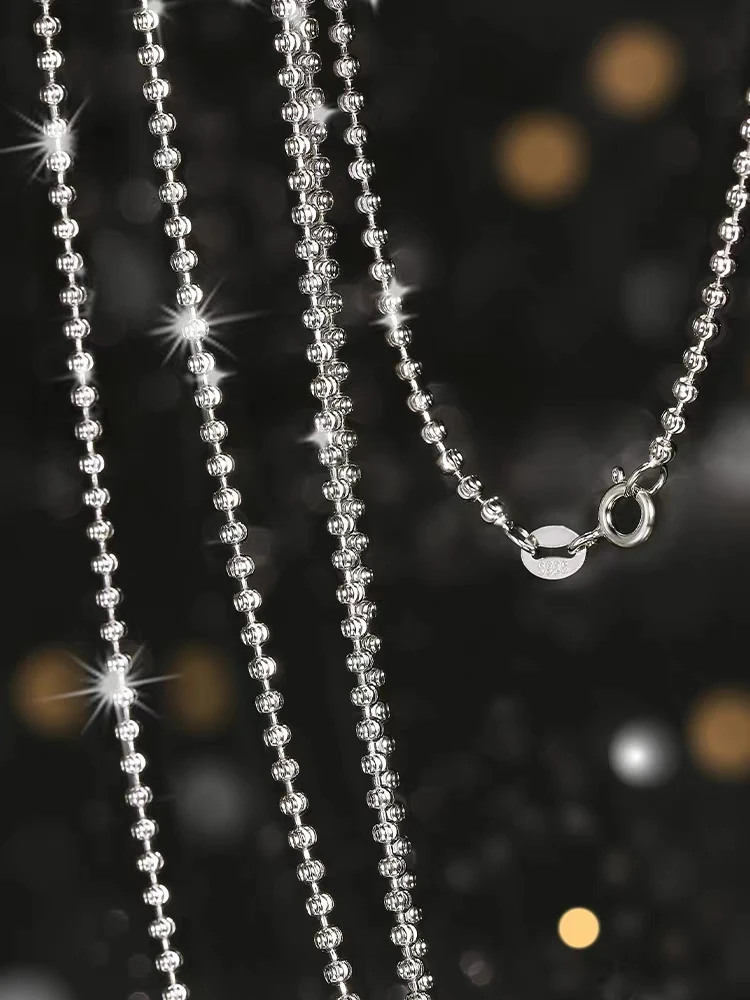 925 Sterling Silver 2mm Sparkling Diamond Chain Necklace for Women men 40cm - 60cm S925 Ball Beads Chain fit Pendant DIY Jewelry