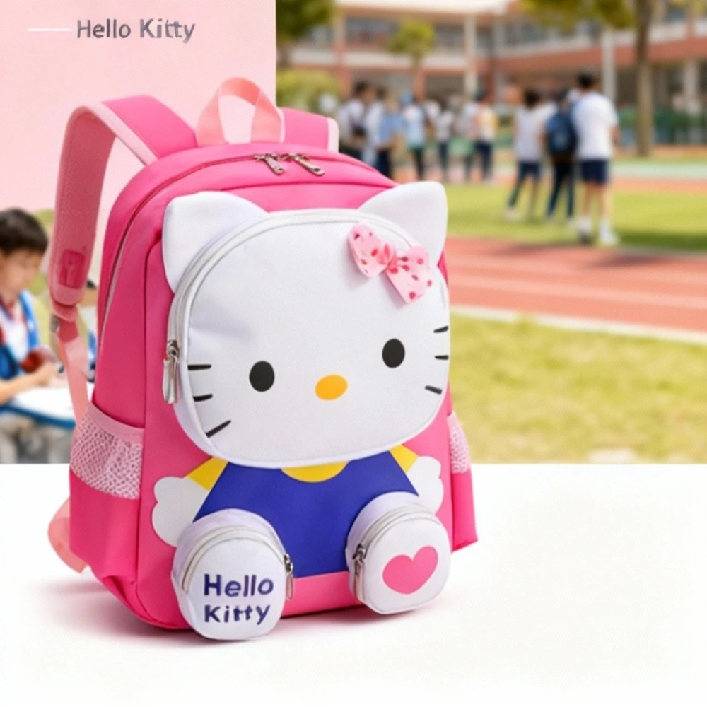 حقيبة ظهر سانريو هالو كيتي للأطفال حقيبة مدرسية كرتونية للفتيات أنيقة وخفيفة الوزن لرياض الأطفال الصغار حقيبة ظهر مزدوجة الكتف