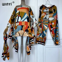 WINYI Africa 3-piece suit Bohemian Printed loose Batwing Sleeve Dress Women Elastic Fashion pant sets two piece set for women
