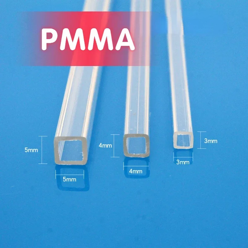 Acrylic Square Pipe Hollow Duct, Transparent Plexiglass Tube, PMMA, Cantal Length 200mm, 3x4mm, 5mm, 6mm x 6mm, 8mm x 8mm