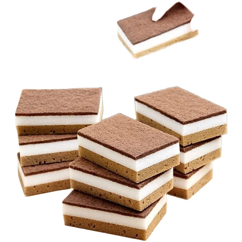 Brown Dishwashing Sponge With Reinforced Layers For Long Term For Kitchen Use 10 X 7 X 3.5 Cm Seaweed Enhanced