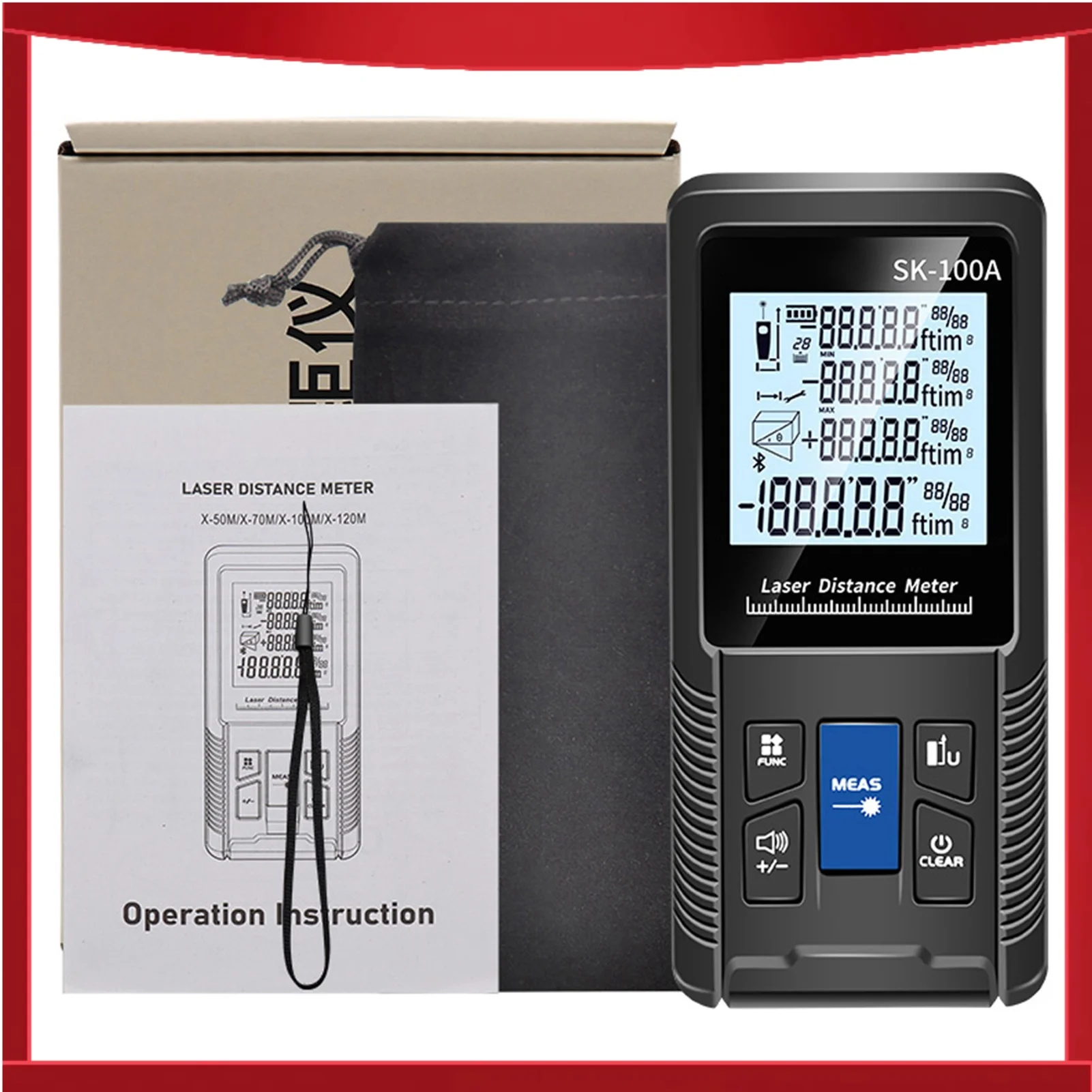 Intelligenter Digitaler Entfernungsmesser mit Einzel- und Dauermessmodi, Einstellbarer Funktion, IP54 Wasserfest