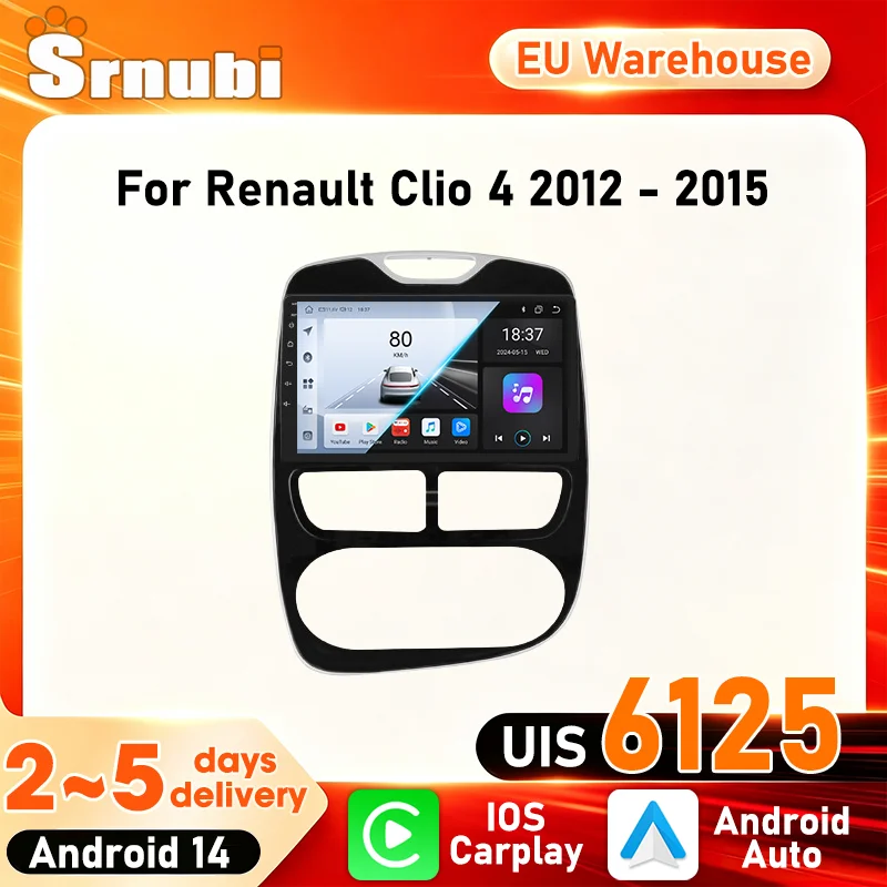 Système de navigation GPS Carplay multimédia pour Renault Clio 4 2012 - 2015, écran d'affichage Android Auto UIS6125, Bluetooth 5.4 avec caméra de recul, WIFI 5GHz, stéréo Plug and Play.