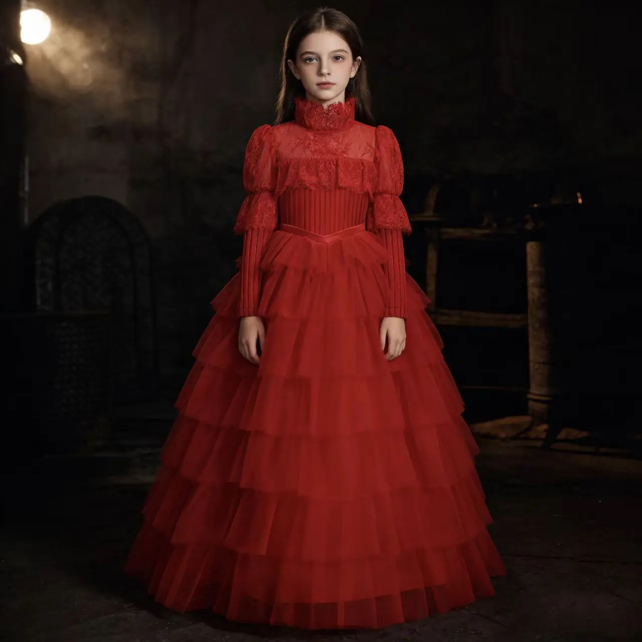 3-12 y fiesta de Halloween Subworld Grand Magician Sadia cosplay película vestido rojo escenario maquillaje actuación chica vestido de princesa