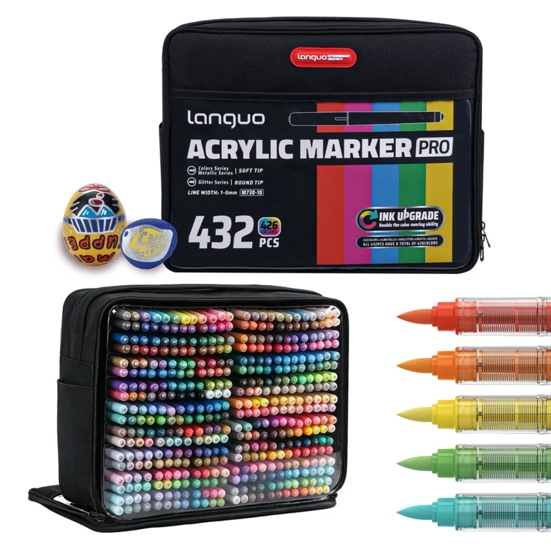 Languo 288/432 Colors Acrylic Paint Markers, Soft Tip 1-5mm Brush Pens with Smooth Flow and Color Overlay, Vibrant Markers