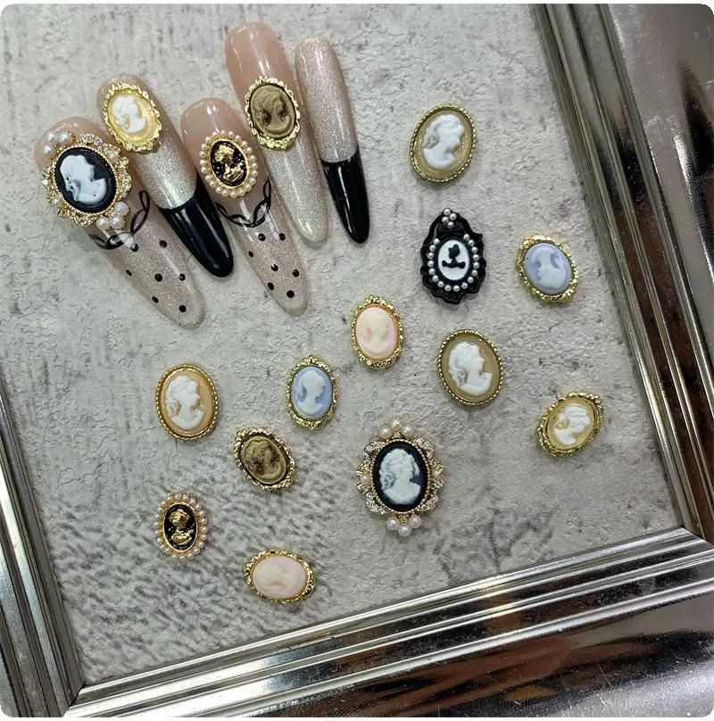 

10 pieces/lot Vintage Palace Lady Sculpture Head Alloy Accessories Baroque Oval Metal Charms for DIY Manicure Design