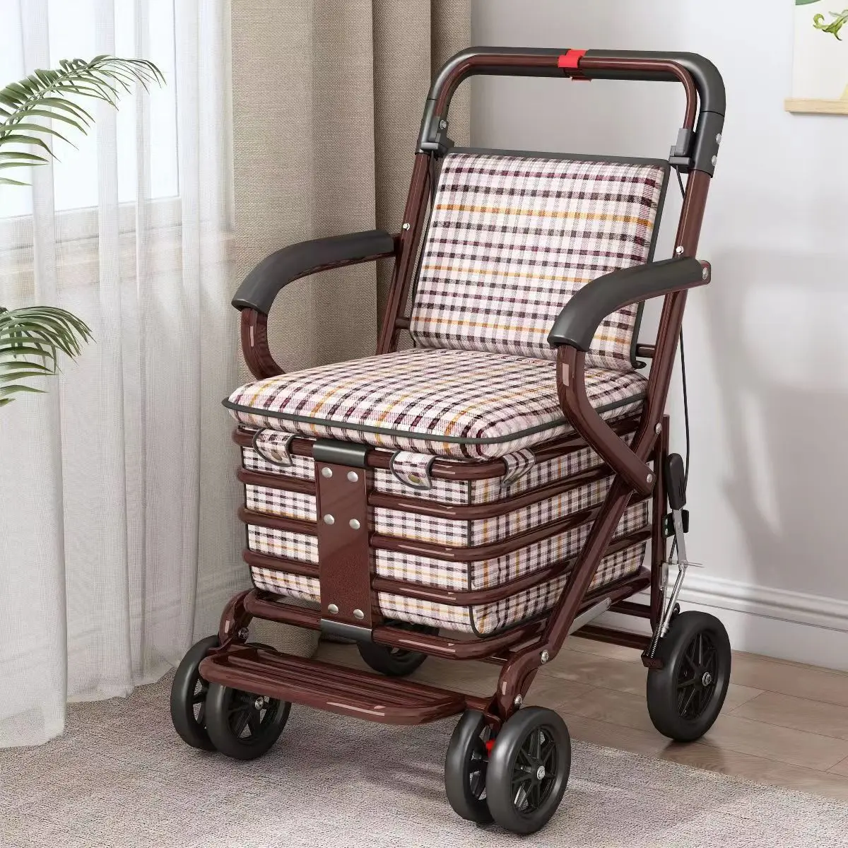 You can push and sit to buy food and shop for the elderly, and you can walk with a portable folding trolley.