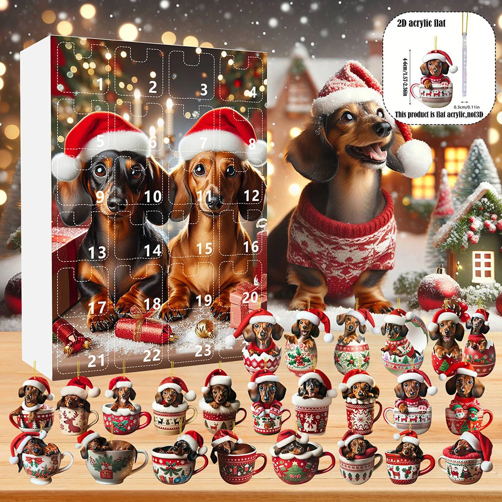 

Dachshunds Christmas Advent Calendar 2D Acrylic Plate Cat Pendant Countdown Calendar Xmas Tree Hanging Pendants Christmas Gifts