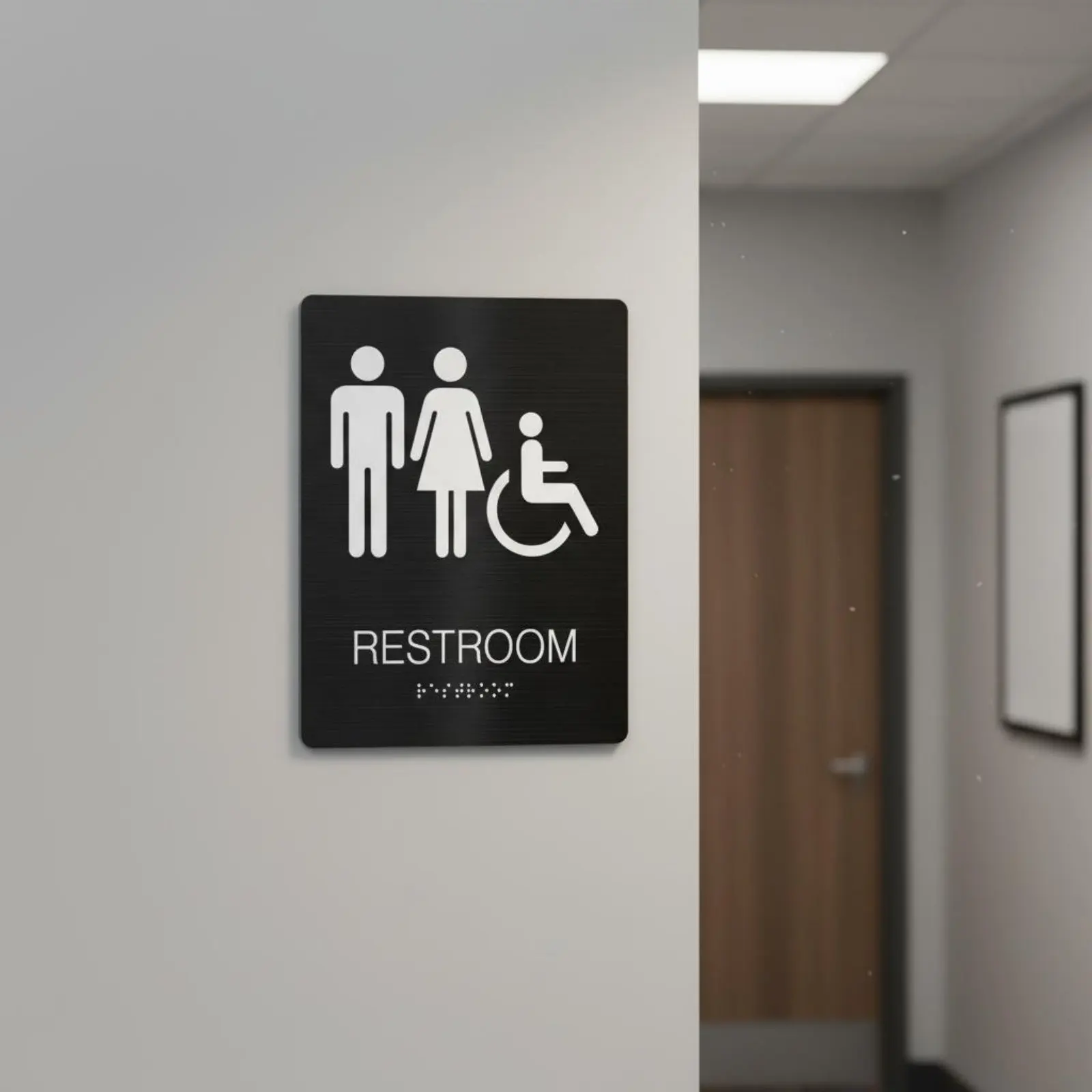 Stainless Steel Restroom Sign Waterproof Braille Restroom Sign All-Gender Washroom Plaque Adhesive-Adhesive Printed for Hotel