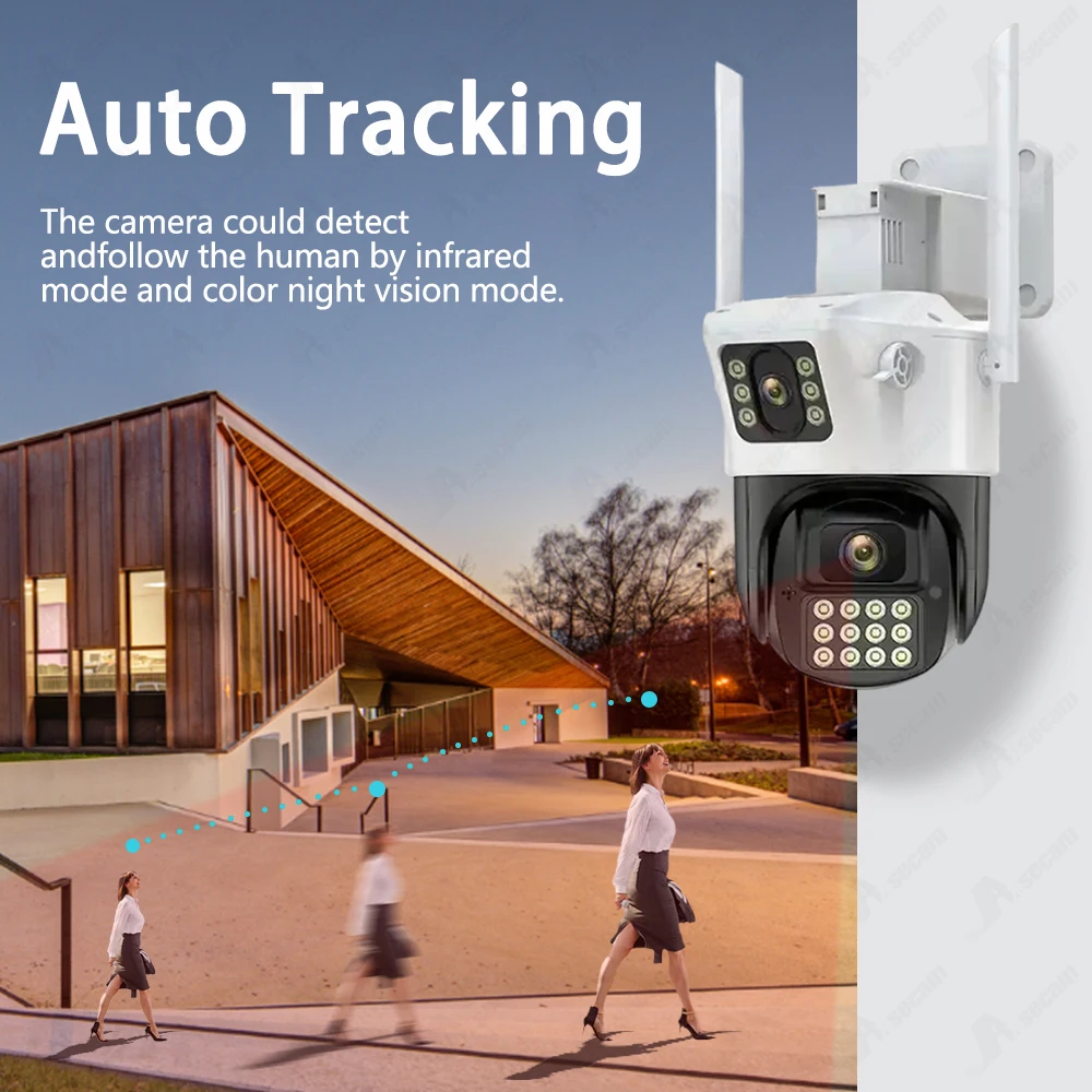 Caméra de permission Vidéo IP Wifi 4K 8MP, Dispositif de Sécurité Étanche, avec Alarme Lumineuse de Police, pour Touriste