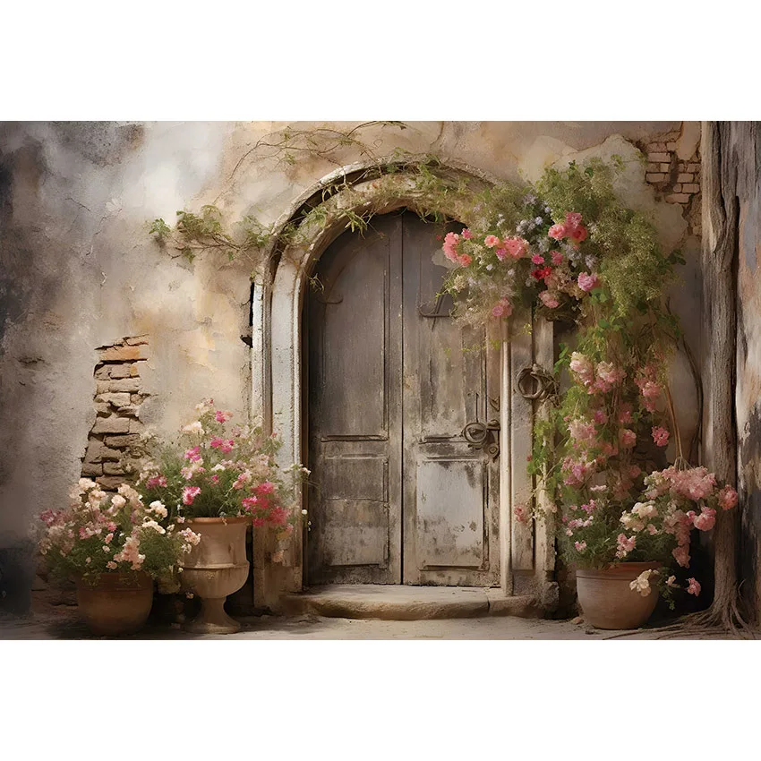 Mehofond Spring Backdrops Vintage Hidden Door Flowers Wall Windows Women Family Portrait Photography Background Photo Studio