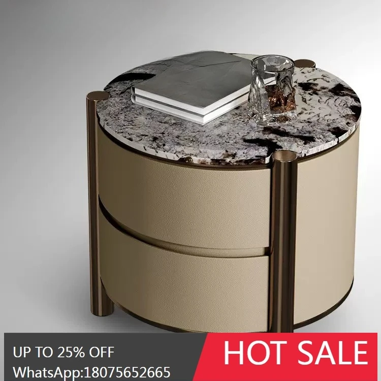 HLZ Luxury Stone Bedside Table Simple Home Natural Luxury Stone Italian Light Luxury Marble Top